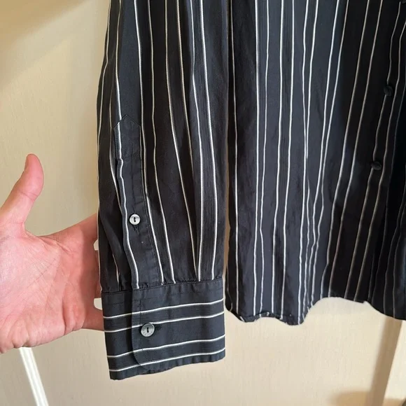 Dolce and Gabanna button up mens medium black button down, white stripe. Worn 2x - Picture 3 of 3